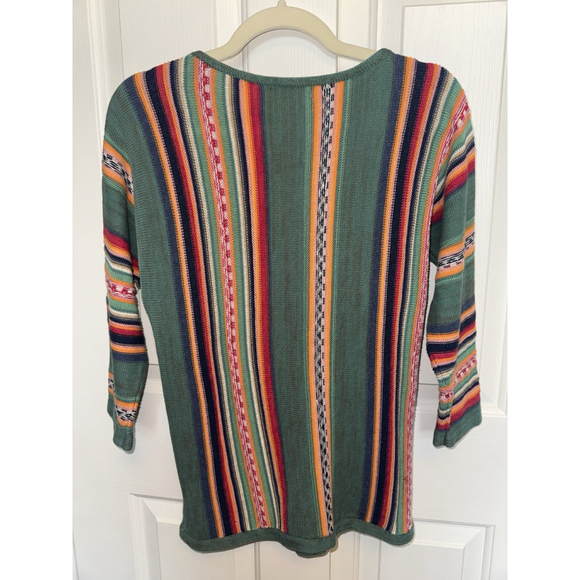 Chaps Southwestern Aztec Stripe Sweater Women's S Boho Coastal Grandma Knit Top - Picture 2 of 8
